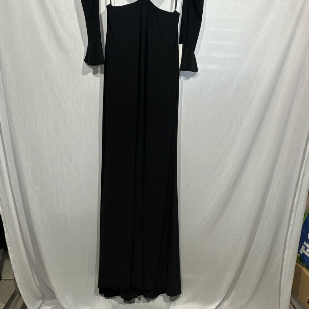 NWT $398 Mac Duggal Long Sleeve‎ Puff Shoulder Cut Out Gown Black [ SZ 6 ] #Q449 - Picture 9 of 16